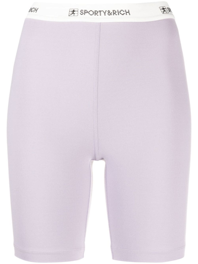 Sporty And Rich Logo-print Stretch Shorts In Purple