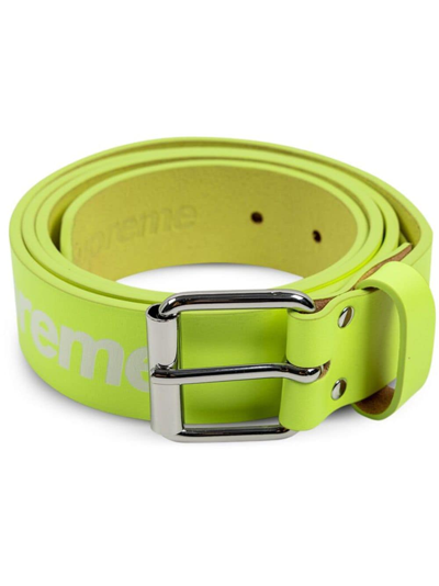Supreme Repeat Leather "flourescent Yellow" Belt In Green