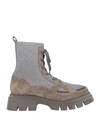 Brunello Cucinelli Woman Ankle Boots Grey Size 9.5 Soft Leather, Textile Fibers