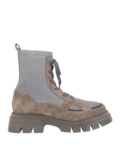 Brunello Cucinelli Woman Ankle Boots Grey Size 9.5 Soft Leather, Textile Fibers In Grey