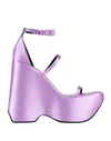 Versace Satin Wedge Sandals In Purple