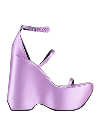 Versace Woman Sandals Light Purple Size 7.5 Textile Fibers, Soft Leather