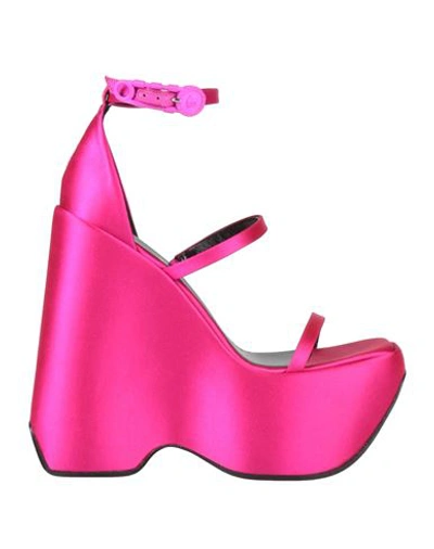 Versace Woman Sandals Fuchsia Size 6.5 Textile Fibers, Soft Leather In Magenta