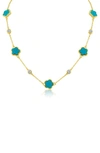 Cz By Kenneth Jay Lane Cubic Zirconia & Clover Station Necklace In Turquoise/ Gold