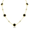 Cz By Kenneth Jay Lane Cubic Zirconia & Black Clover Station Necklace In Black/ Gold