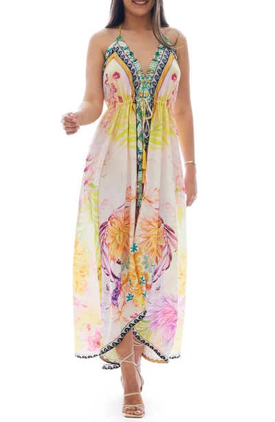Ranee's Floral Cover-up Halter Dress In Yellow