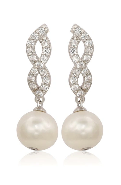Suzy Levian Sterling Silver Freshwater Pearl Drop Earrings In White