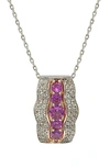 Suzy Levian Two-tone Sapphire & Lab Created White Sapphire Pendant Necklace In Pink