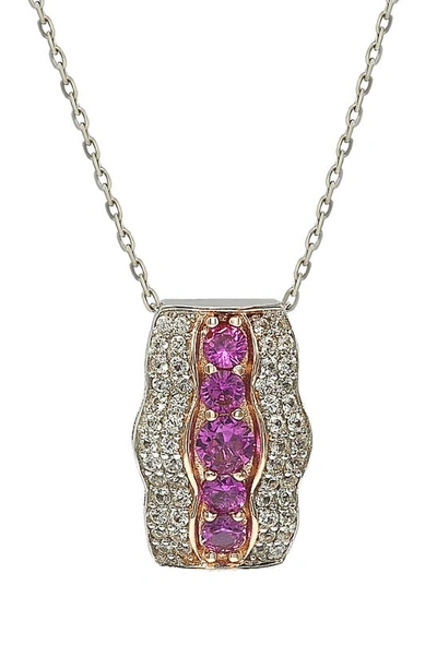 Suzy Levian Two-tone Blue Sapphire, Created White Sapphire, & Brown Diamond Pendant Necklace In Pink