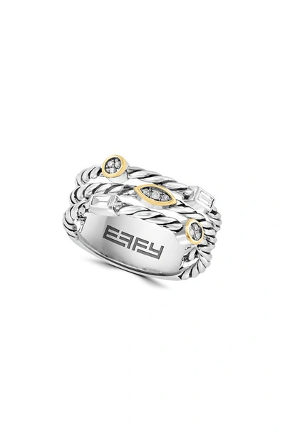 Effy Sterling Silver & 14k Gold Diamond Twist Band Ring In White