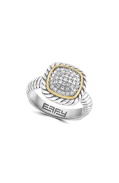 Effy 18k Gold Plated Sterling Silver Pavé Diamond Cushion Ring In White