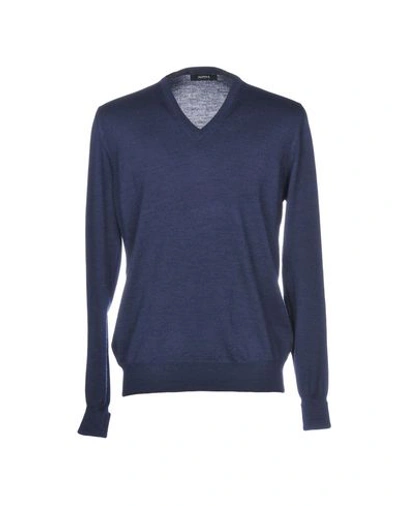 Alpha Studio Man Sweater Slate Blue Size 40 Merino Wool In Blue