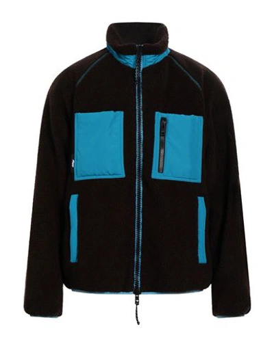 Msgm Man Jacket Dark Brown Size 36 Acrylic, Polyester In Blue