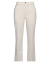 Brunello Cucinelli Woman Jeans Off White Size 16 Cotton, Elastane, Soft Leather, Brass