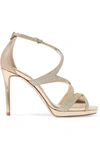 JIMMY CHOO MARIANNE 100 GLITTERED LEATHER SANDALS