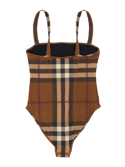 Burberry Check Stretch Nylon Swimsuit In Brown