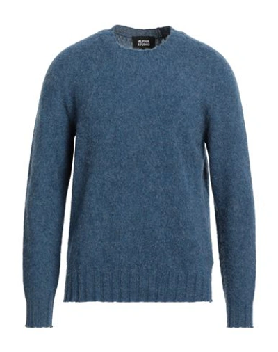 Alpha Studio Man Sweater Slate Blue Size 44 Wool In Blue