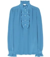 Stella Mccartney Meredith Ruffle-trimmed Silk Blouse In Blue