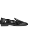 ROBERT CLERGERIE FANIN CROC-EFFECT GLOSSED-LEATHER COLLAPSIBLE-HEEL LOAFERS