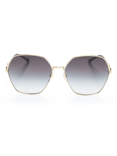 Gucci Logo-engraved Round-frame Sunglasses In Gold