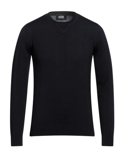 Alpha Studio Man Sweater Midnight Blue Size 50 Wool In Blue