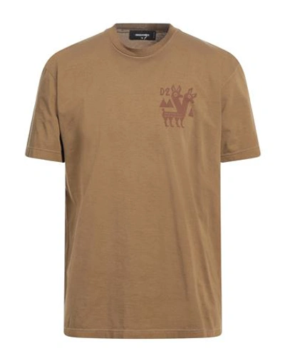 Dsquared2 Man T-shirt Khaki Size Xl Cotton In Beige