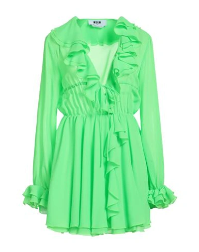 Msgm Woman Short Dress Acid Green Size 8 Polyester