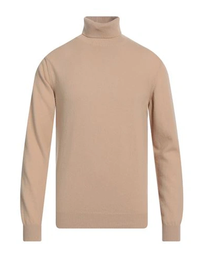 Daniele Fiesoli Man Turtleneck Sand Size L Merino Wool, Cashmere In Beige