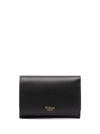 MULBERRY BLACK WALLET WITH LOGO AND BUTTON FASTENING IN GRAINED LEATHER WOMAN