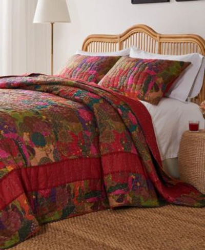 Greenland Home Fashions Jewel 100 Cotton Kantha Quilted Bedspread Set Collection In Red