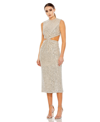 Mac Duggal Sequin Front Twist Cut Out Column Dress In Nude