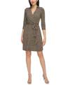 Jessica Howard Plus Size Printed Belted Sheath Dress In Black Brown