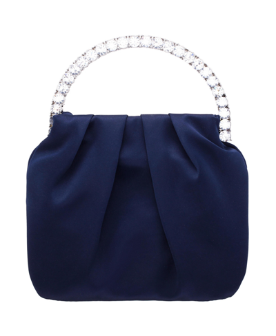 Nina Crystal Handle Satin Pouch Bag In New Navy