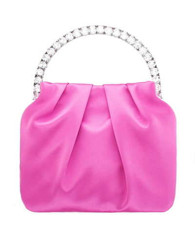 Nina Crystal Handle Satin Pouch Bag In Ultra Pink