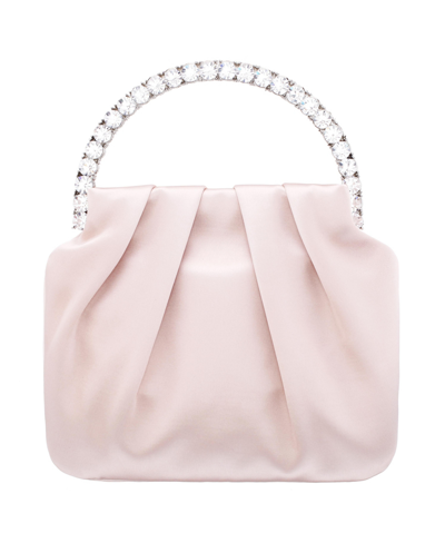Nina Crystal Handle Satin Pouch Bag In Pearl Rose