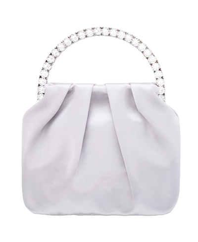 Nina Crystal Handle Satin Pouch Bag In New Silver