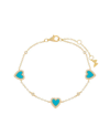 By Adina Eden Pave Heart Station Bracelet In 14k Gold Plated Sterling Silver In Turquoise