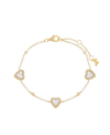 By Adina Eden Pave Heart Station Bracelet In 14k Gold Plated Sterling Silver In White/gold
