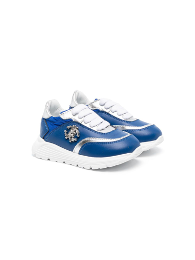 Roberto Cavalli Junior Kids' Logo-plaque Leather Low-top Trainers In Blue