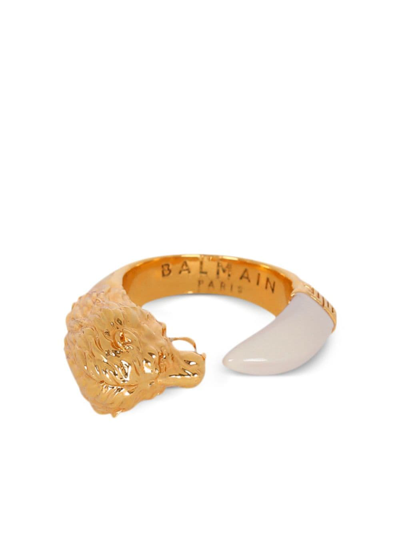 Balmain Lion-head Pearl-detail Ring In Gold