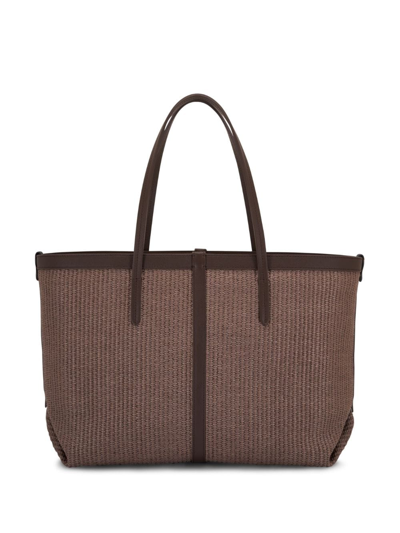 Brunello Cucinelli Woven Raffia Shopper Tote In Brown