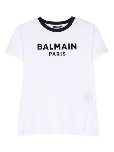 Balmain Kids' Logo-print Cotton T-shirt In White