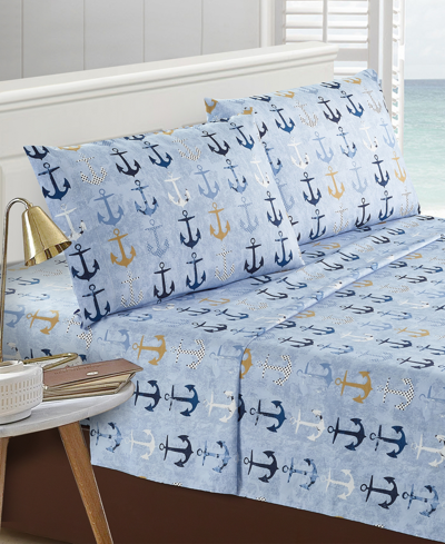 Harper Lane Anchors Away Microfiber 4 Piece Sheet Set, Full In Blue