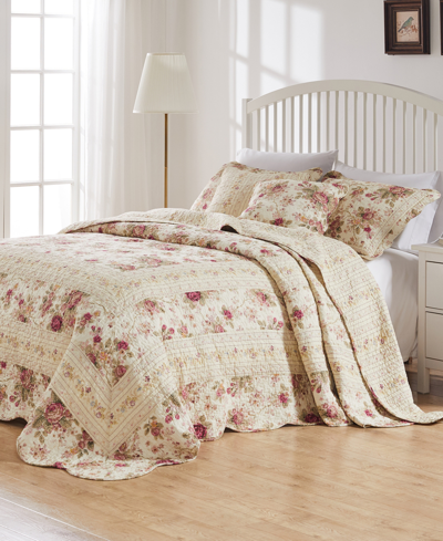Greenland Home Fashions Antique-like Rose 100% Cotton Traditional 3 Piece Bedspread Set, Queen In Ecru