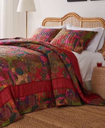 Greenland Home Fashions Jewel Kantha Quilted 3 Piece Bedspread Set, King/california King In Red