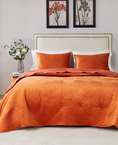 Greenland Home Fashions Riviera Velvet Finely Stitched 3 Piece Quilt Set, Full/queen In Spice