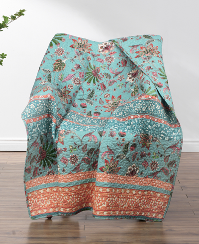 Greenland Home Fashions Audrey Tropical Floral Quilted Throw, 50"x60" In Turquoise