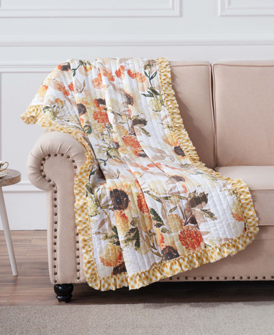 Greenland Home Fashions Somerset Gingham Ruffled Reversible Quilted Throw, 50" X 60" In Gold