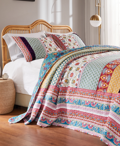 Greenland Home Fashions Thalia Boho Style Velvet-embellished Cotton 3 Piece Bedspread Set, King/california King In Multi
