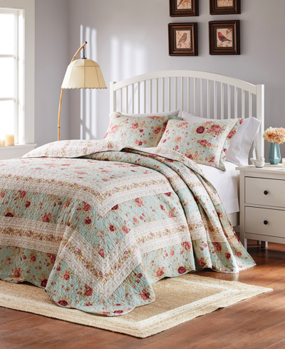 Greenland Home Fashions Antique-like Rose 100% Cotton Traditional 3 Piece Bedspread Set, King/california King In Blue